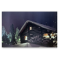 Tableau Chalet Enneigé Nuit 70x50cm Lumineux LED Toile Textile Haute Qualité