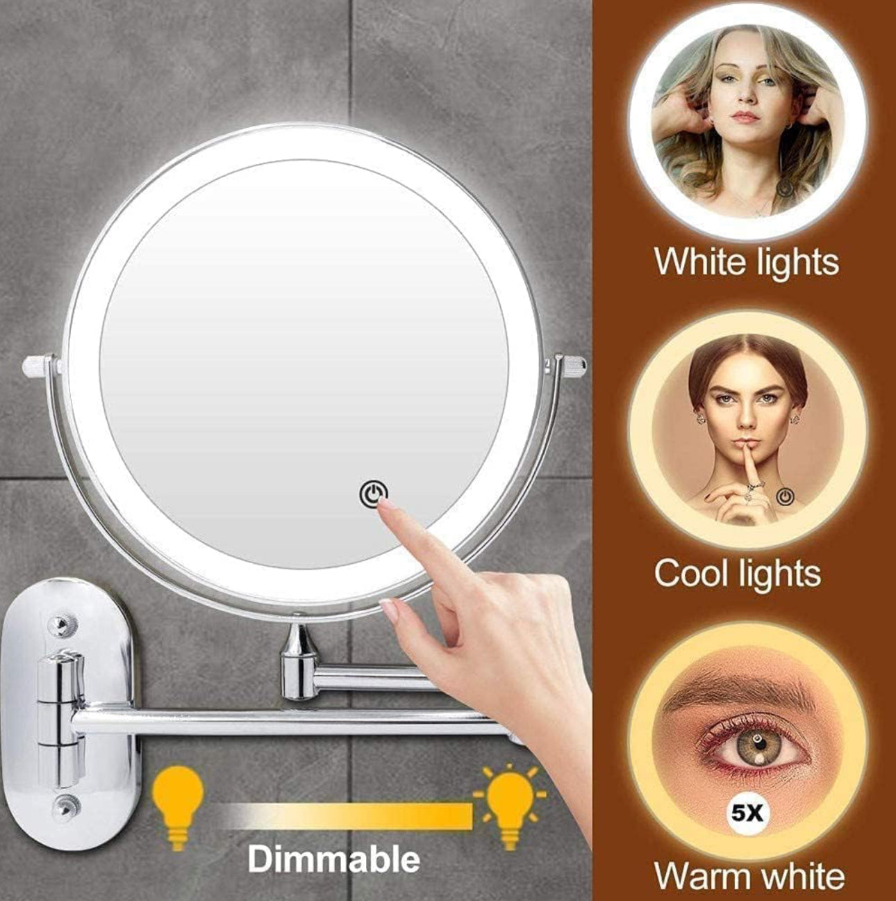 Miroir Maquillage Mural LED Tactile Grossissant