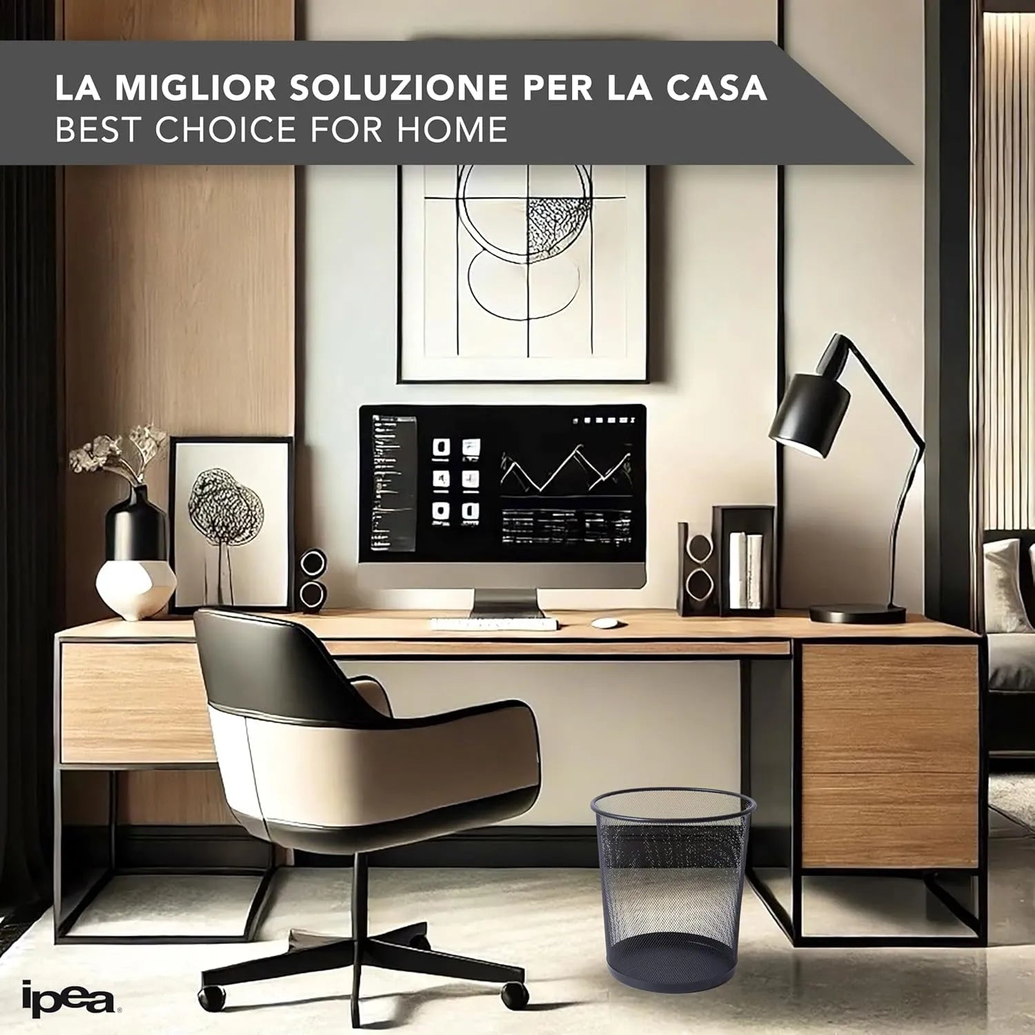 Corbeille à Papier Métallique noir de bureau, Cuisine, Salle de Bain. - SQES