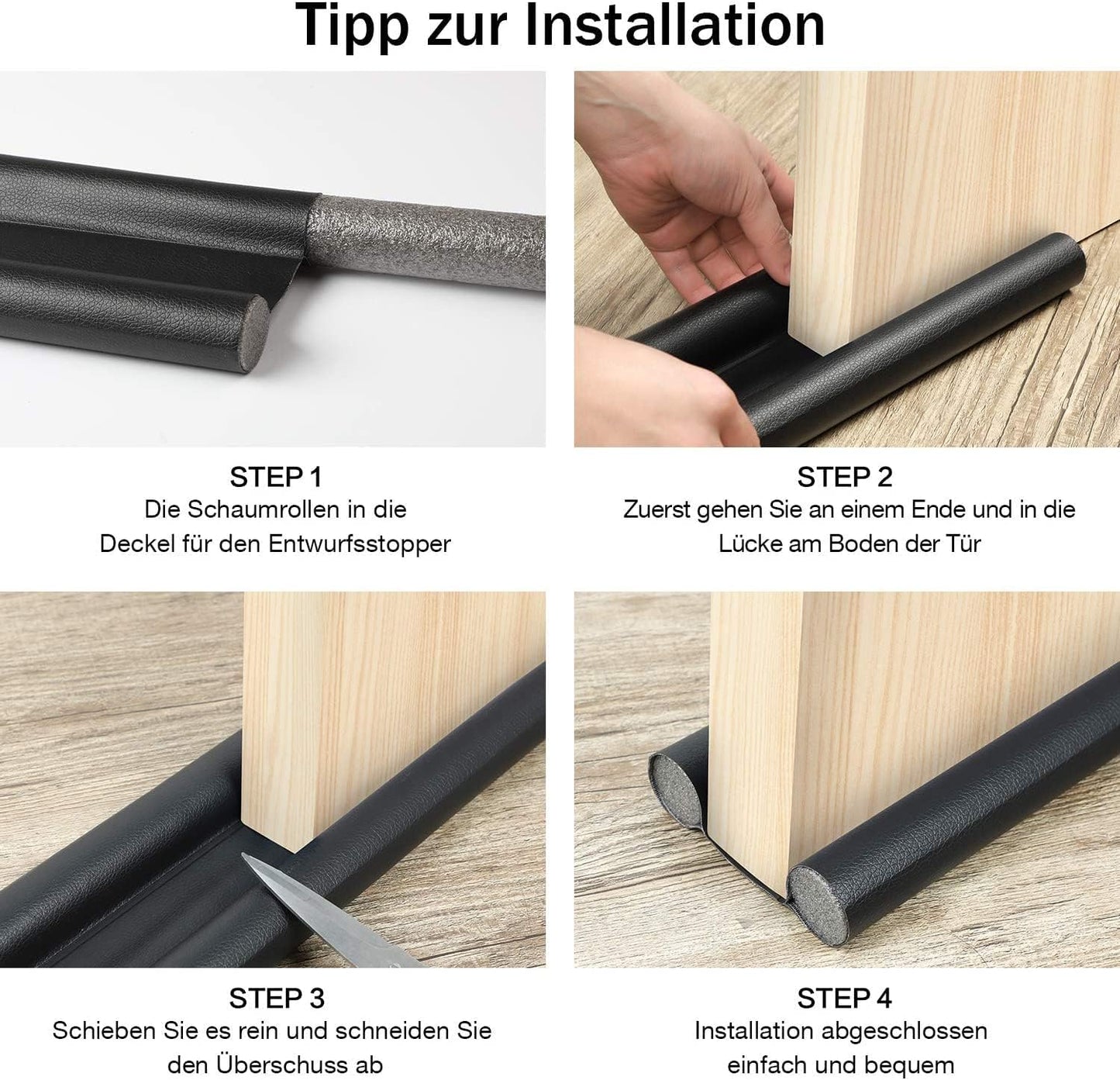 Bas de Porte Double Stop Noir 95cm - Bourrelet Isolation Thermique Acoustique