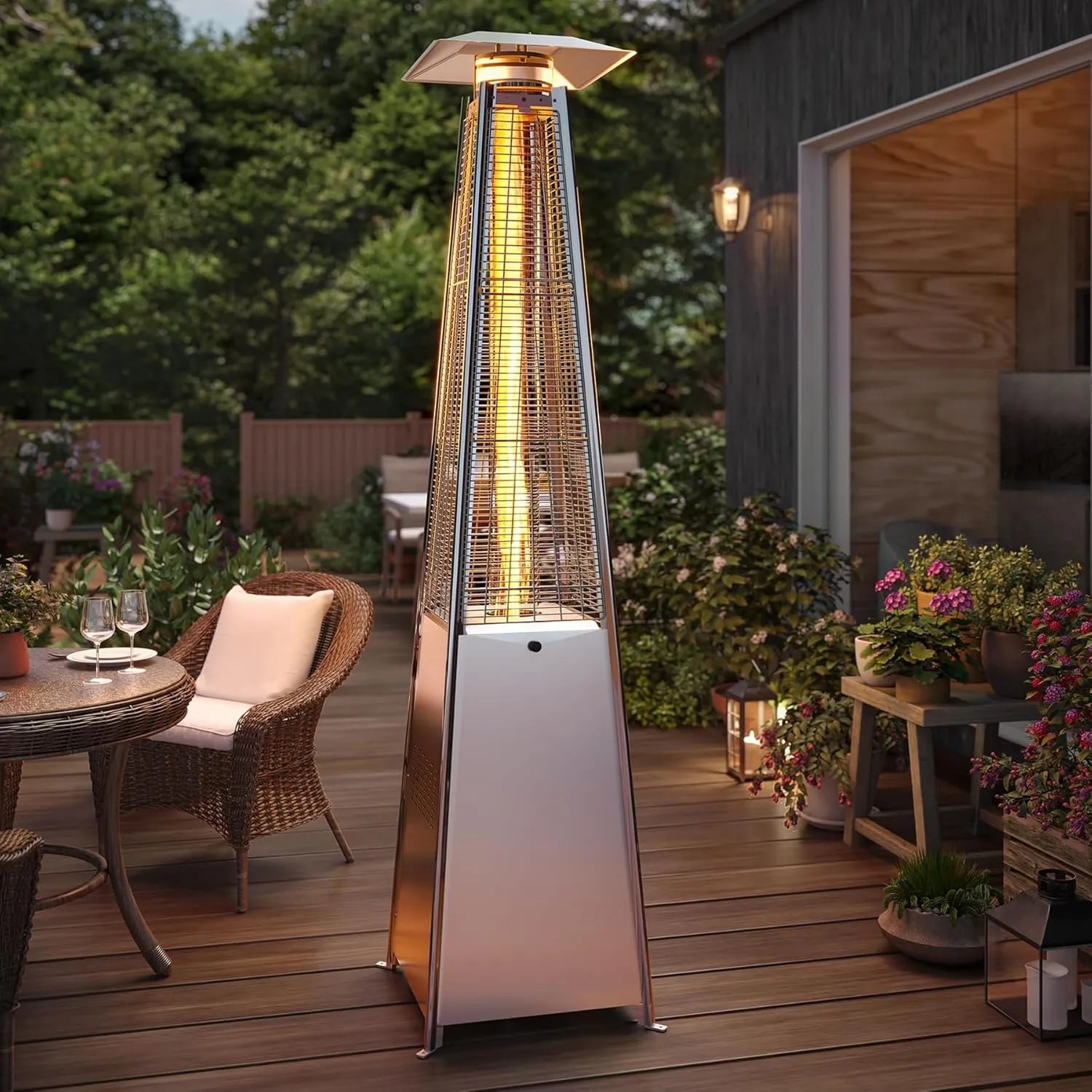 Parasol Chauffant au gaz, Chauffage De Terrasse PATIO Pyramide En Acier Inoxydable H: 213cm - SQES