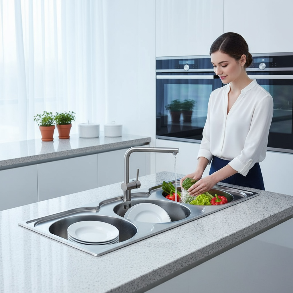 Évier de cuisine encastrable 3bac inoxydable 122x50cm