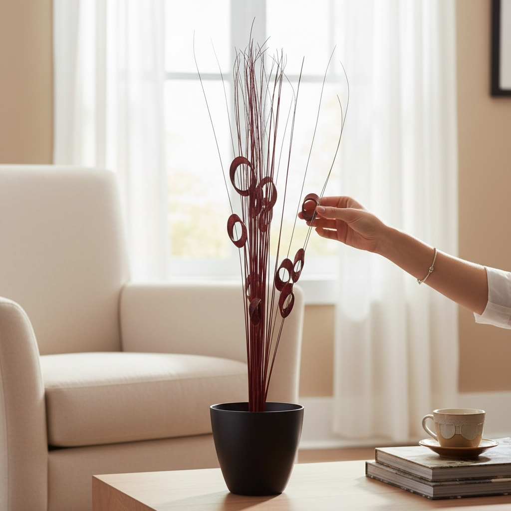 Plante sèche rouge à boucle avec pot noir