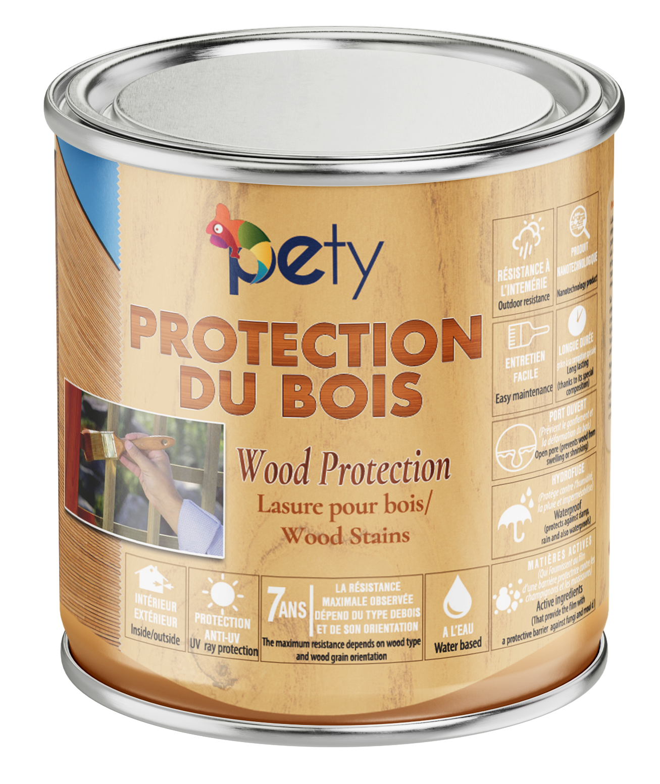 Protection du Bois Pety - Lasure 3 en 1 Base Eau - 7 Ans Protection