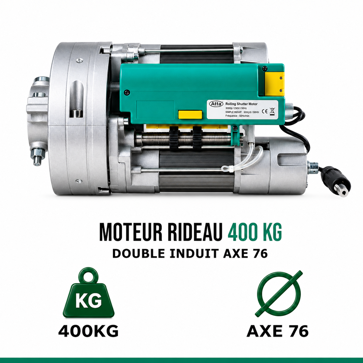 Moteur Rideau Métallique 400 kg Double Induit Axe 76
