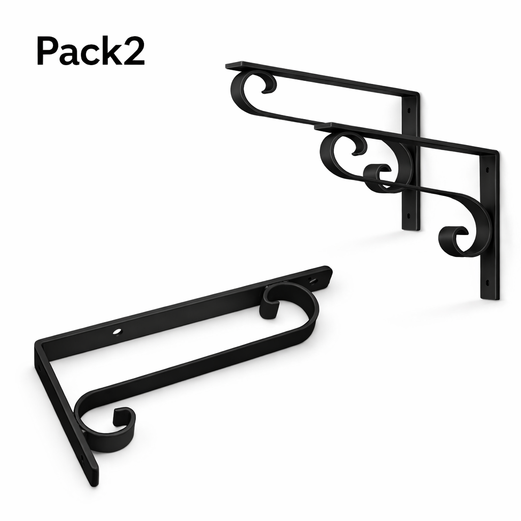 Support Étagère Fer Forgé Noir – Pack 2