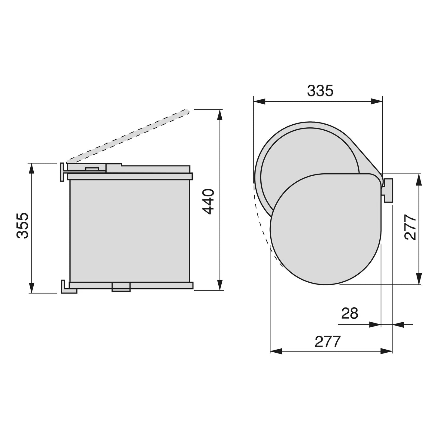 Poubelle encastre - Collecteur Cuisine Art. 270 - 13L Fixation à la Porte