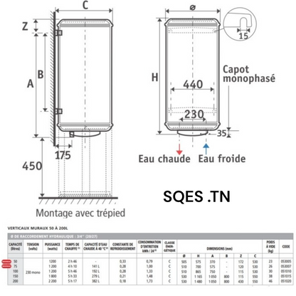 Chauffe-eau électrique Atlantic 150L Tunisie - Prix Discount SQES