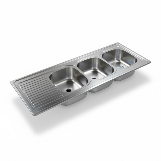 Évier inox 3 bacs à encastrer 160x60cm
