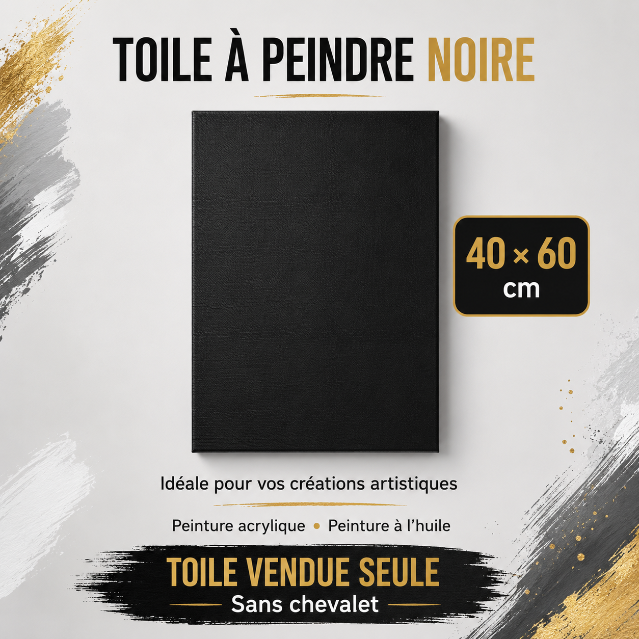 Toile à Peindre Vierge Noire 40×60 cm – Acrylique & Huile