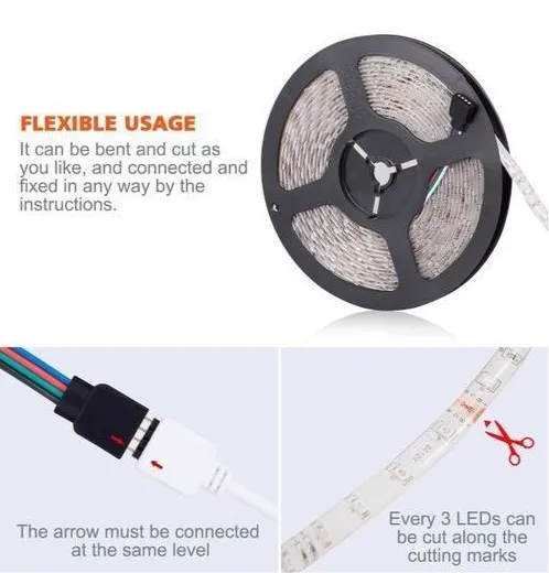 Kit Ruban LED RGB 5m, smd2835, 4 couleurs, avec télécommande - SQES
