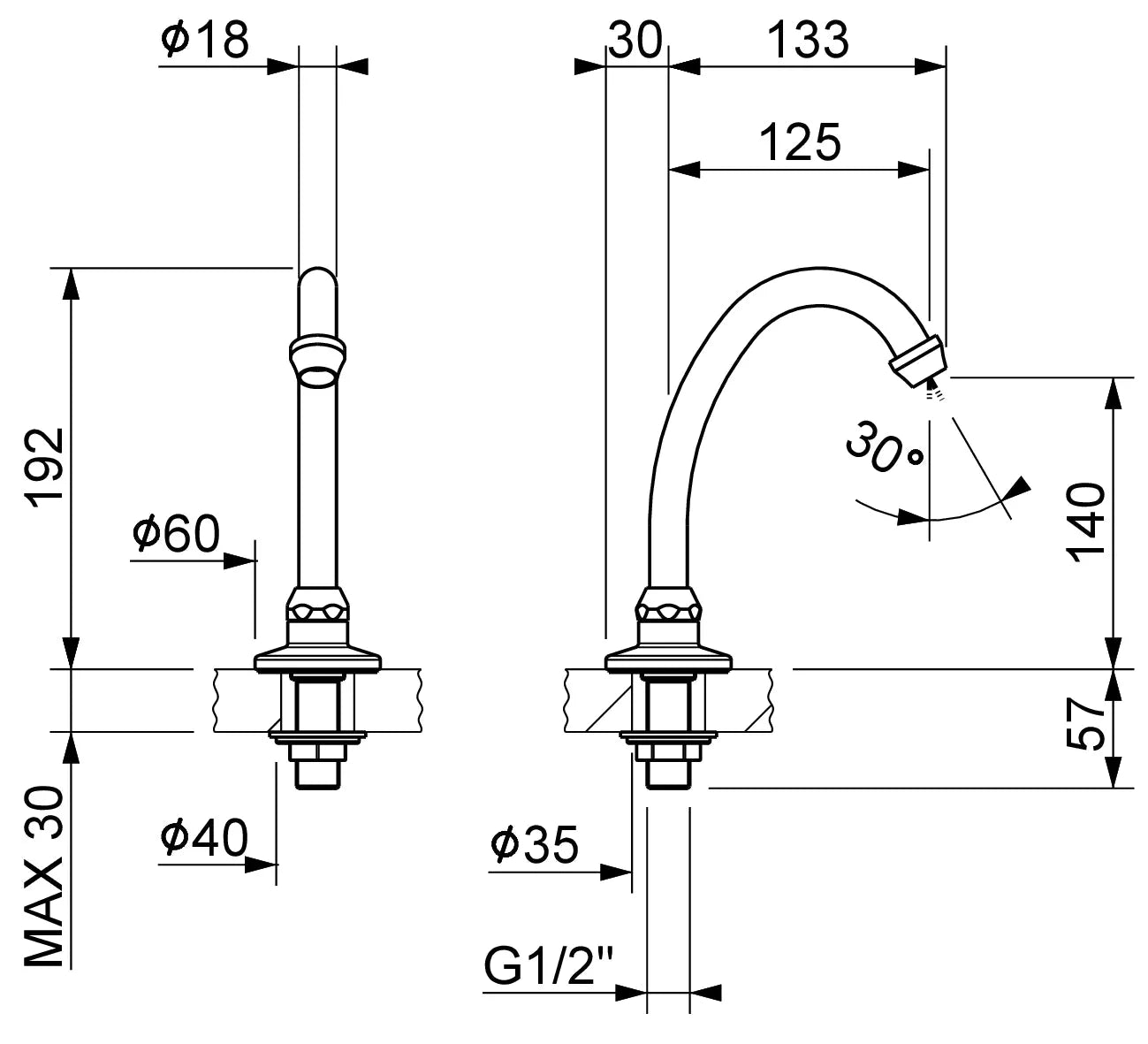 Bec pivotant pour Evier - Installation sur comptoir - 9016 - SQES