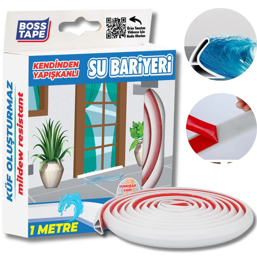 BOSS TAPE Barriere adhésif de Douche - Barrage Eau De Seuil Blanc - Joint Stop eau - 1m - SQES