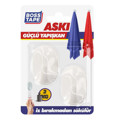 BOSS TAPE Crochet Mural auto adhésif Blanc sans percer de trous (2pcs) 33mmx50mm - SQES