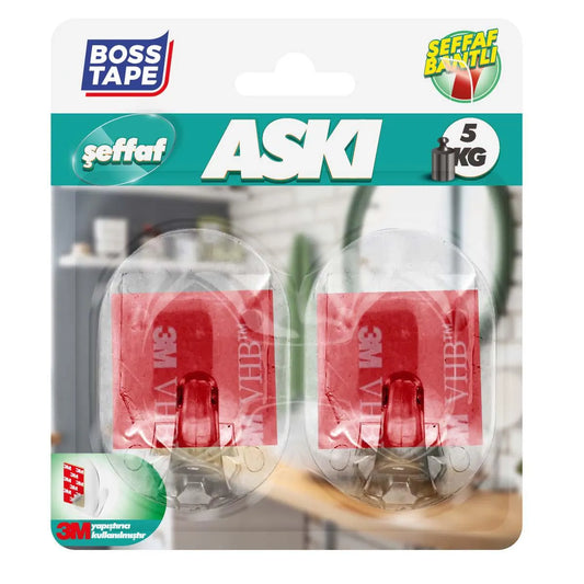 BOSS TAPE Crochet Mural auto adhésif transparent sans percer de trous (2pcs) 45mmx65mm - SQES