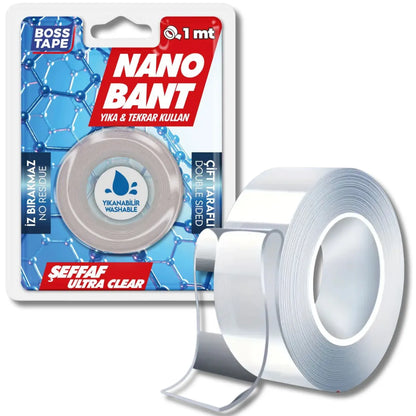 BOSS TAPE Double Face Nano Tape, Scotch Lavable et Réutilisable transparent 19mmx1m - SQES