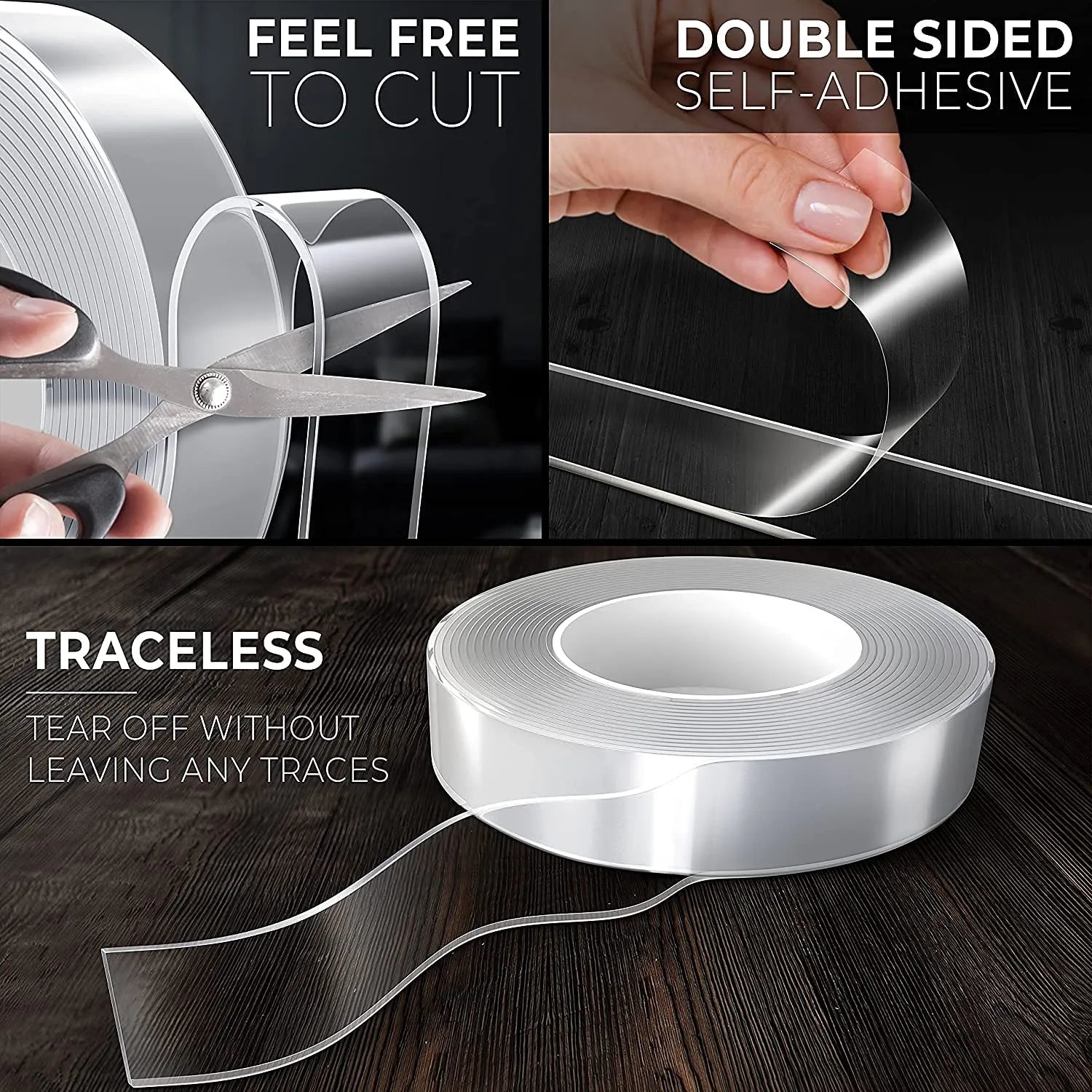 BOSS TAPE Double Face Nano Tape, Scotch Lavable et Réutilisable transparent 19mmx3m - SQES