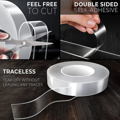BOSS TAPE Double Face Nano Tape, Scotch Lavable et Réutilisable transparent 19mmx3m - SQES