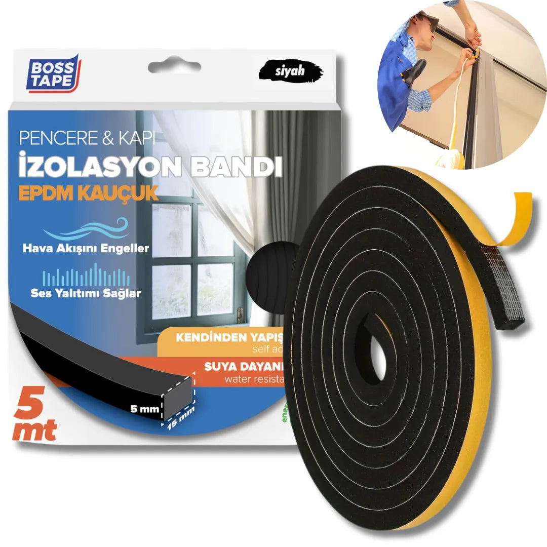 BOSS TAPE Joint d'étanchéité pour porte , fenêtre, isolation thermique, EPDM 6mm,NOIR - SQES