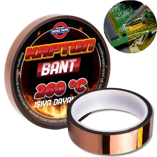 BOSS TAPE Ruban adhésif avec silicone pour carte de circuit imprimé Polyimide Kapton +260° 9mmx33mt - SQES