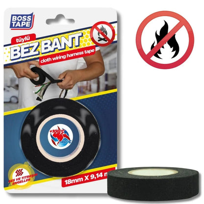 BOSS TAPE Ruban isolant pour faisceaux de cablage électrique en tissue de plume 18mmx9,14m - SQES