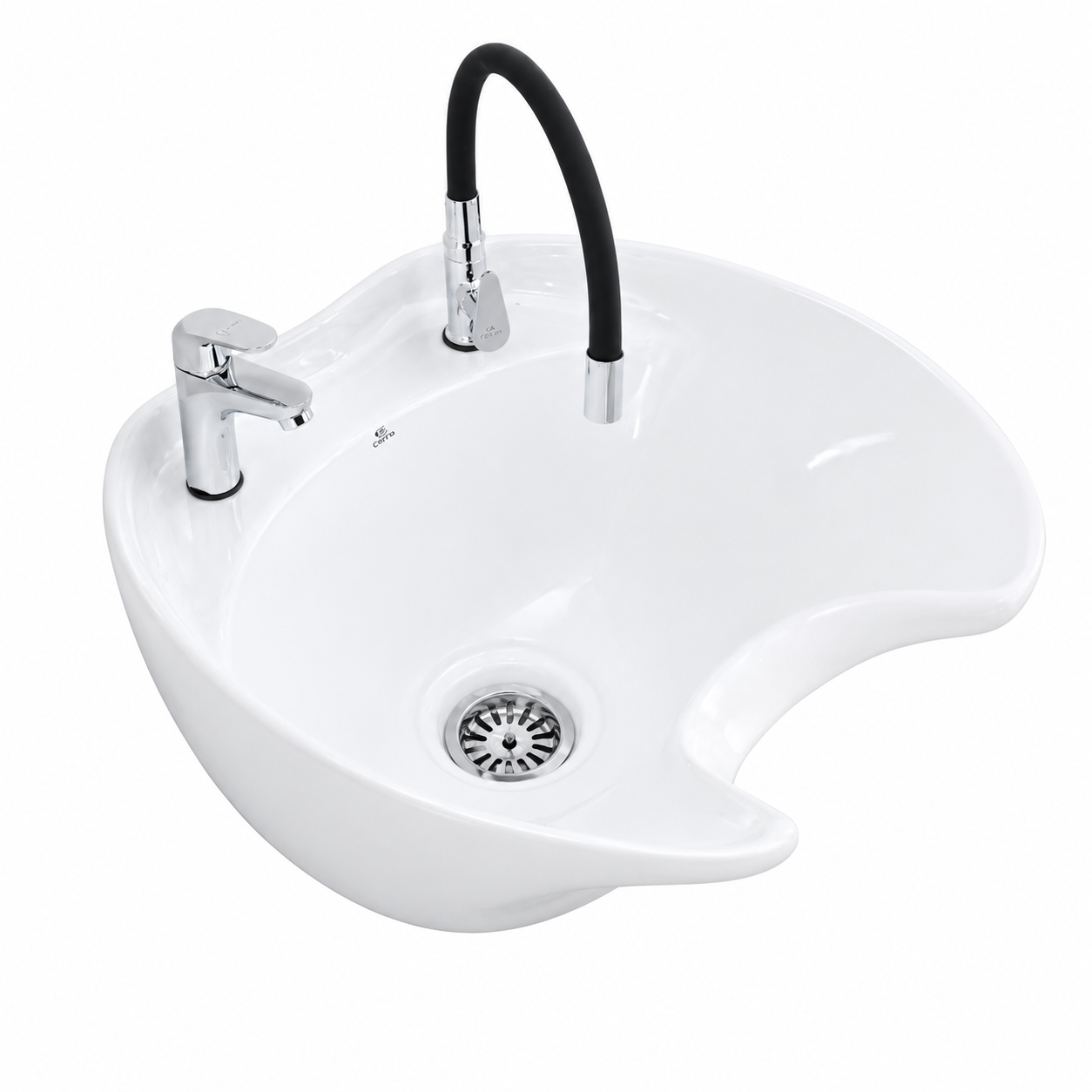 Bac de lavage en céramique professionnel pour salon de coiffure, blanc brillant, avec mitigeur et douchette – meilleur prix Tunisie SQES Ariana Menzah 8