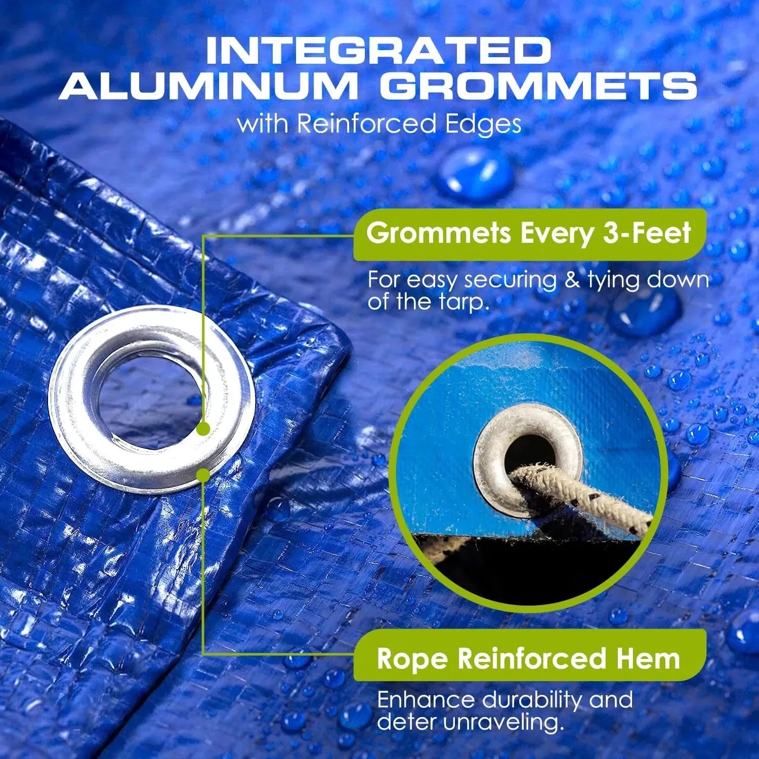 Bache de protection 5Mx4M Multiusages, bleu Imperméable avec Œillets, Pour Voitures, Bateaux, Meubles de Jardin, ,Bois, Piscines, Camping - SQES