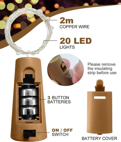 Lot 3 Guirlandes Bouchon de vin LED Lumineux (20leds) - SQES