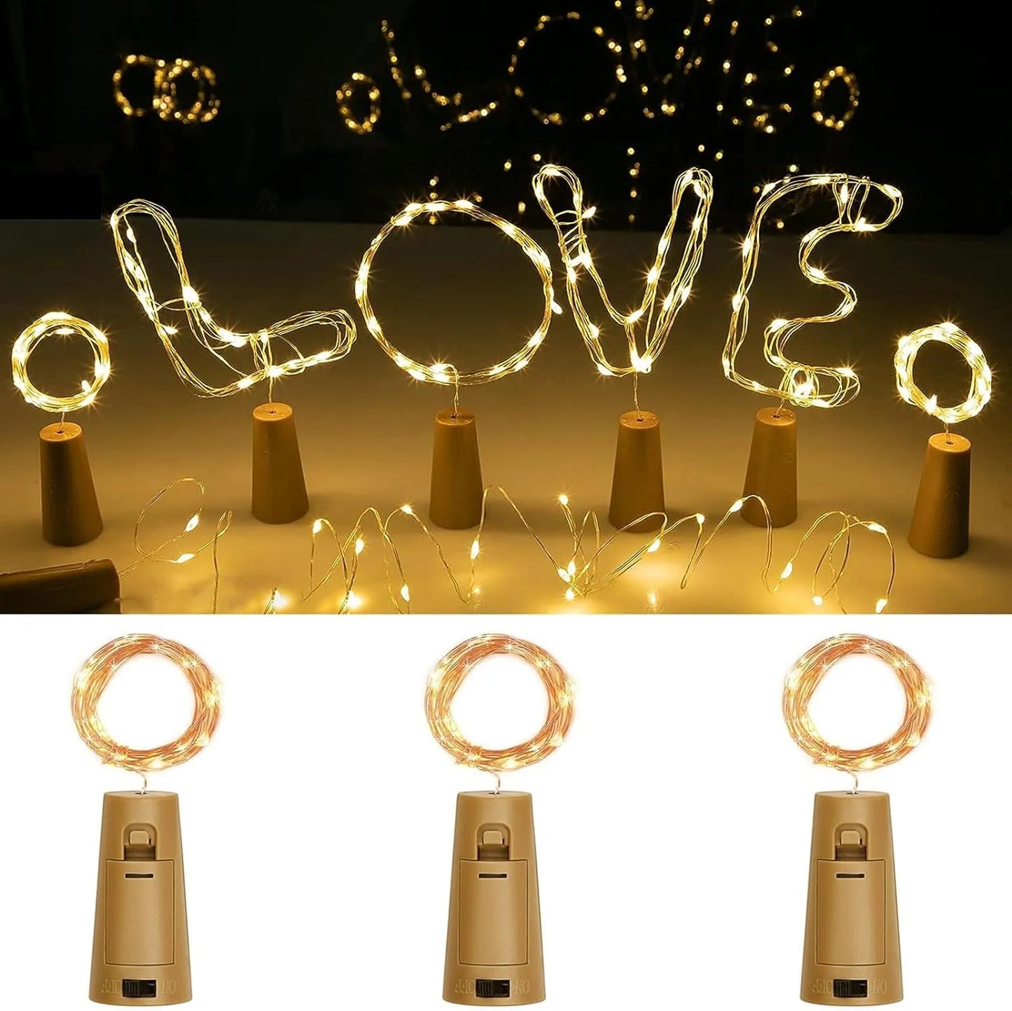 Lot 3 Guirlandes Bouchon de vin LED Lumineux (20leds) - SQES