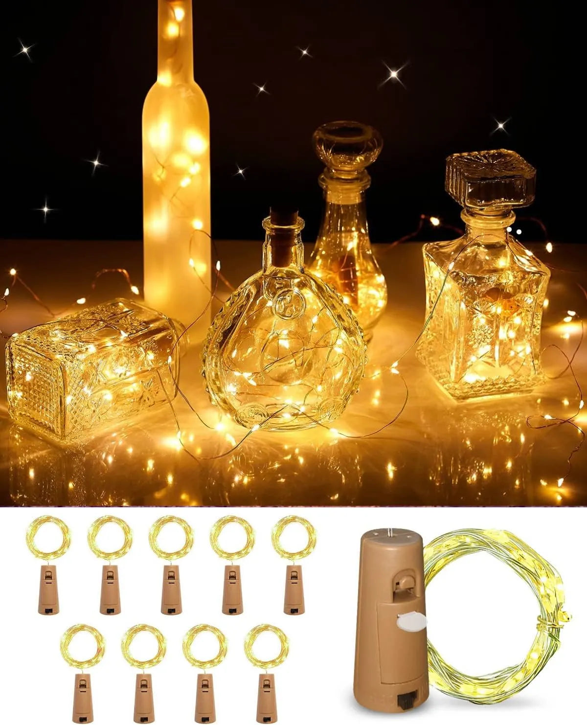 Lot 3 Guirlandes Bouchon de vin LED Lumineux (20leds) - SQES