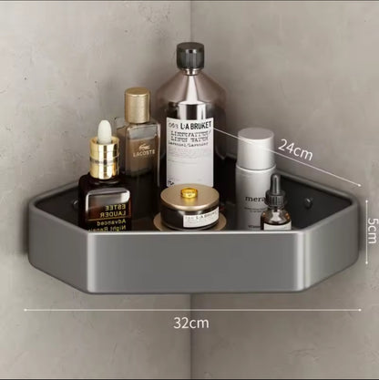 Double Étagère à angle en aluminium gris pour douche