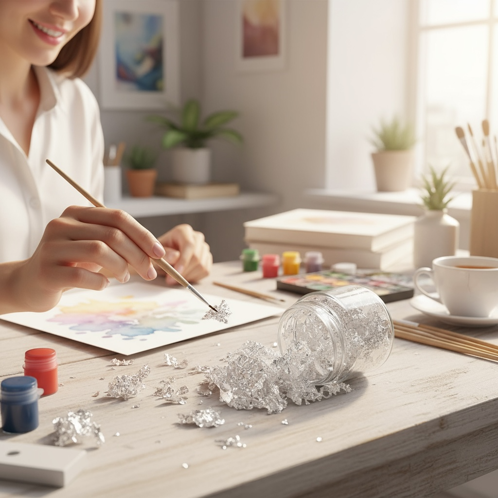 Flocons de Feuilles d'Argent pour Artisanat, Peinture et Décoration Ongles