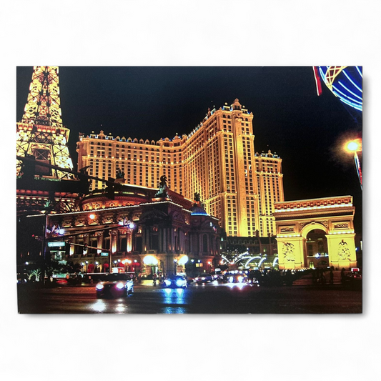 Tableau Las Vegas Nuit 70x50cm Lumineux LED Toile Textile Haute Qualité