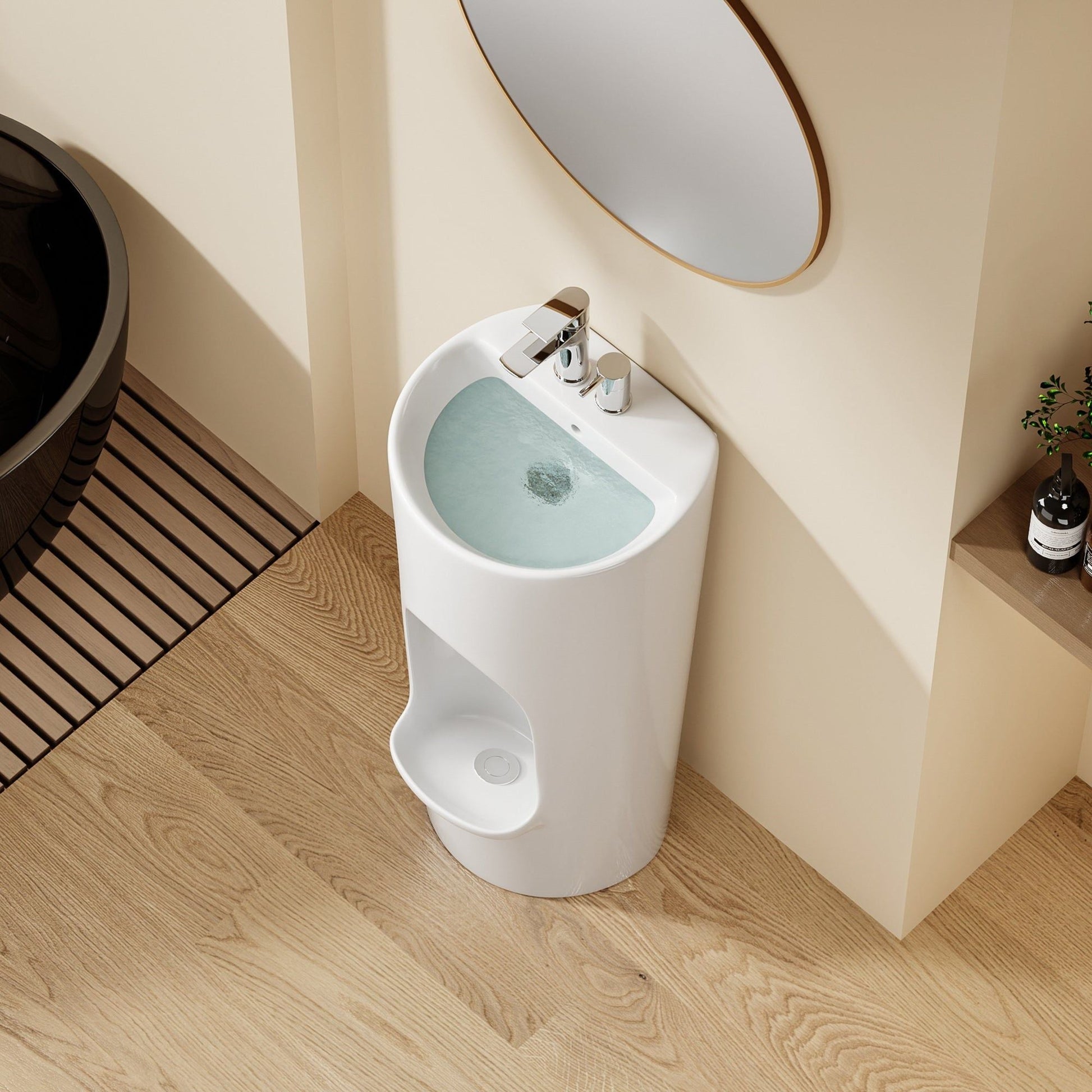 Lavabo bidet 2 en 1 en céramique blanche SQES Tunisie, sanitaire moderne pour salle de bain, bricolage et quincaillerie de qualité à prix pas cher.