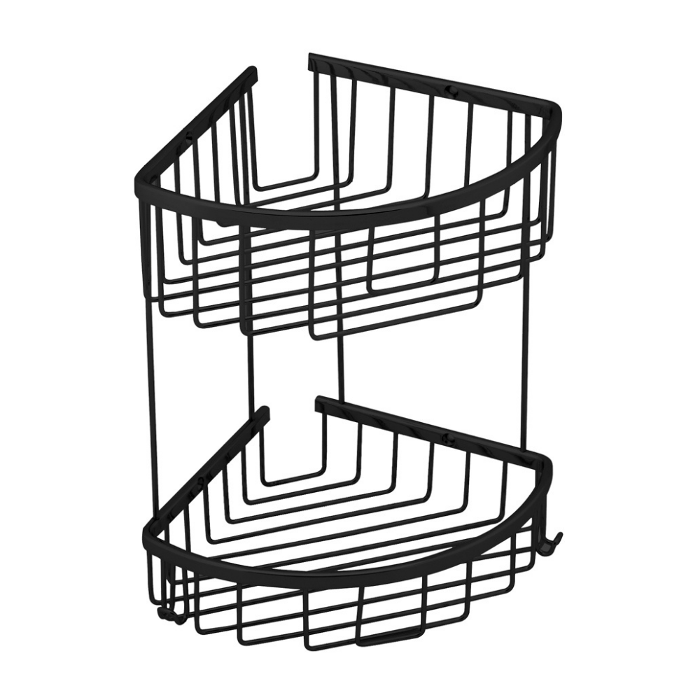 Panier à Savon Double 20x20 Noir - Étagère d'Angle Salle de Bain