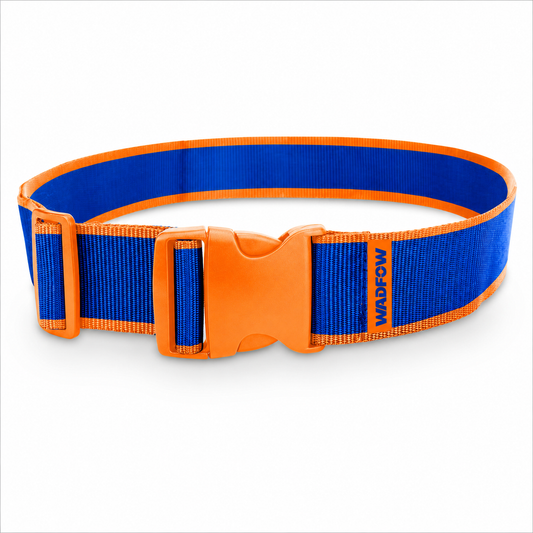 Ceinture porte-outils WADFOW bleu orange sur fond blanc, accessoire réglable pour chantier et bricolage Sqes Tunisie 