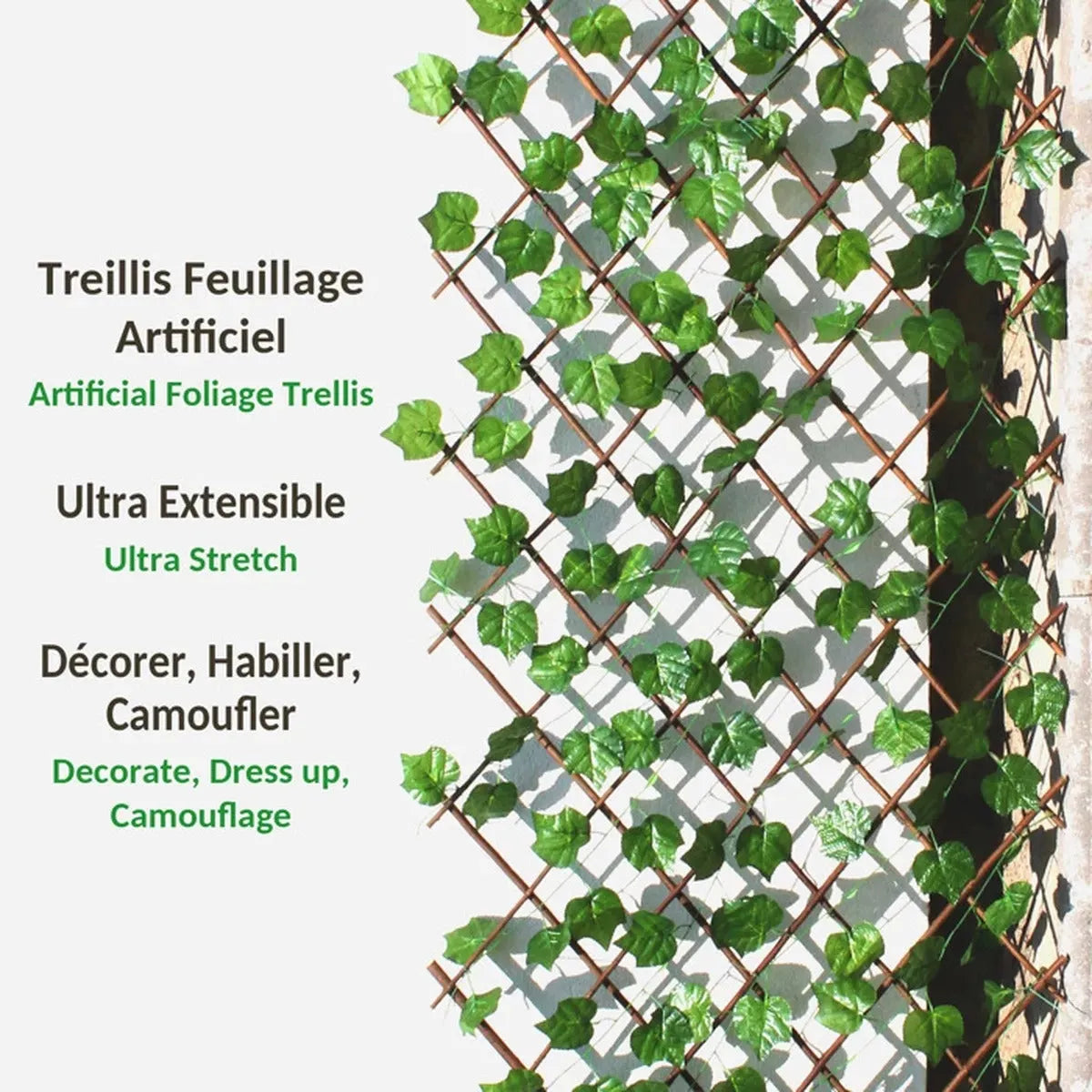 Cloture de Jardin rétractable - Treillis extensible - Feuille de Lierre - Mur végétal - SQES