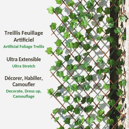 Cloture de Jardin rétractable - Treillis extensible - Feuille de Lierre - Mur végétal - SQES
