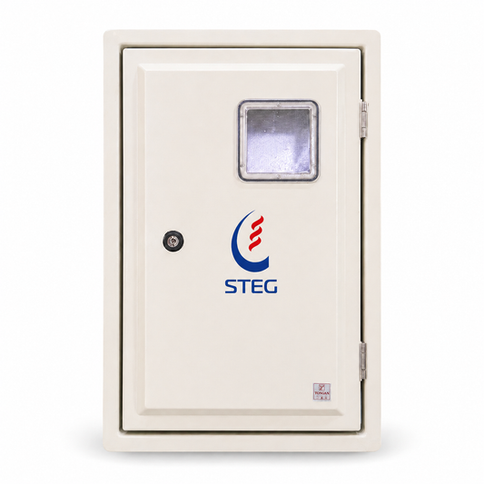 Coffret électrique STEG mural en plastique avec porte sécurisée et fenêtre de contrôle, boîtier compteur installation électrique