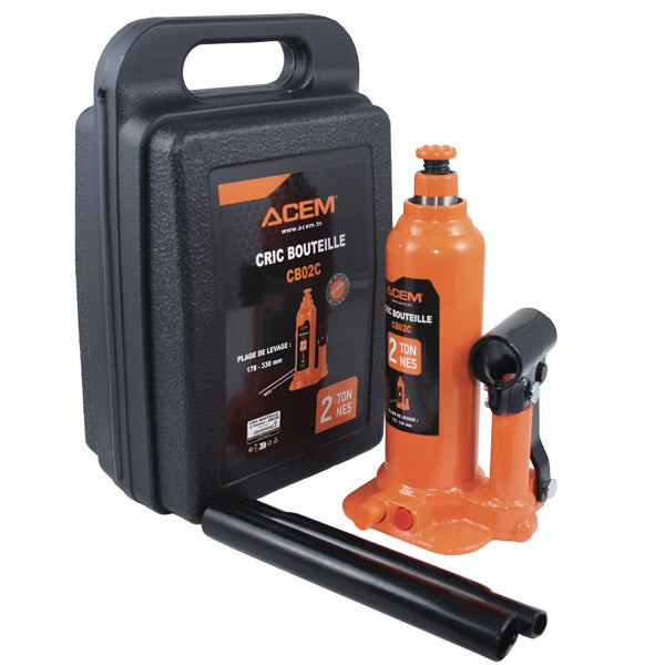 Cric Bouteille Hydraulique ACEM® 2T avec Boîte Plastique - 178mm