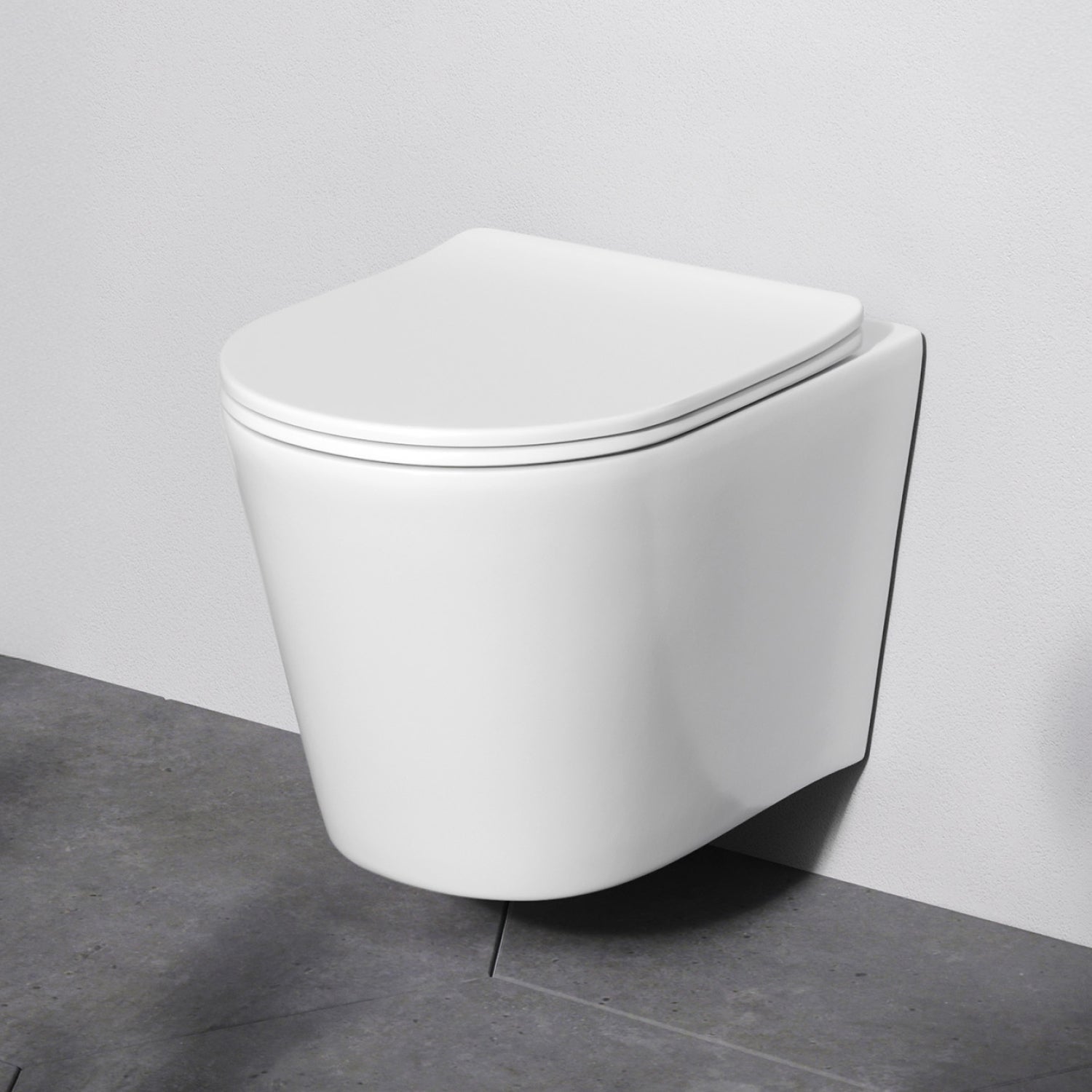 Cuvette WC suspendue design moderne installée en salle de bain carrelage gris – SQES Tunisie Ariana Menzah 8