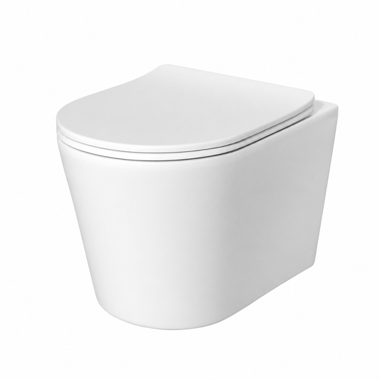 Cuvette WC suspendue design moderne installée en salle de bain fond blanc – SQES Tunisie Ariana Menzah 8