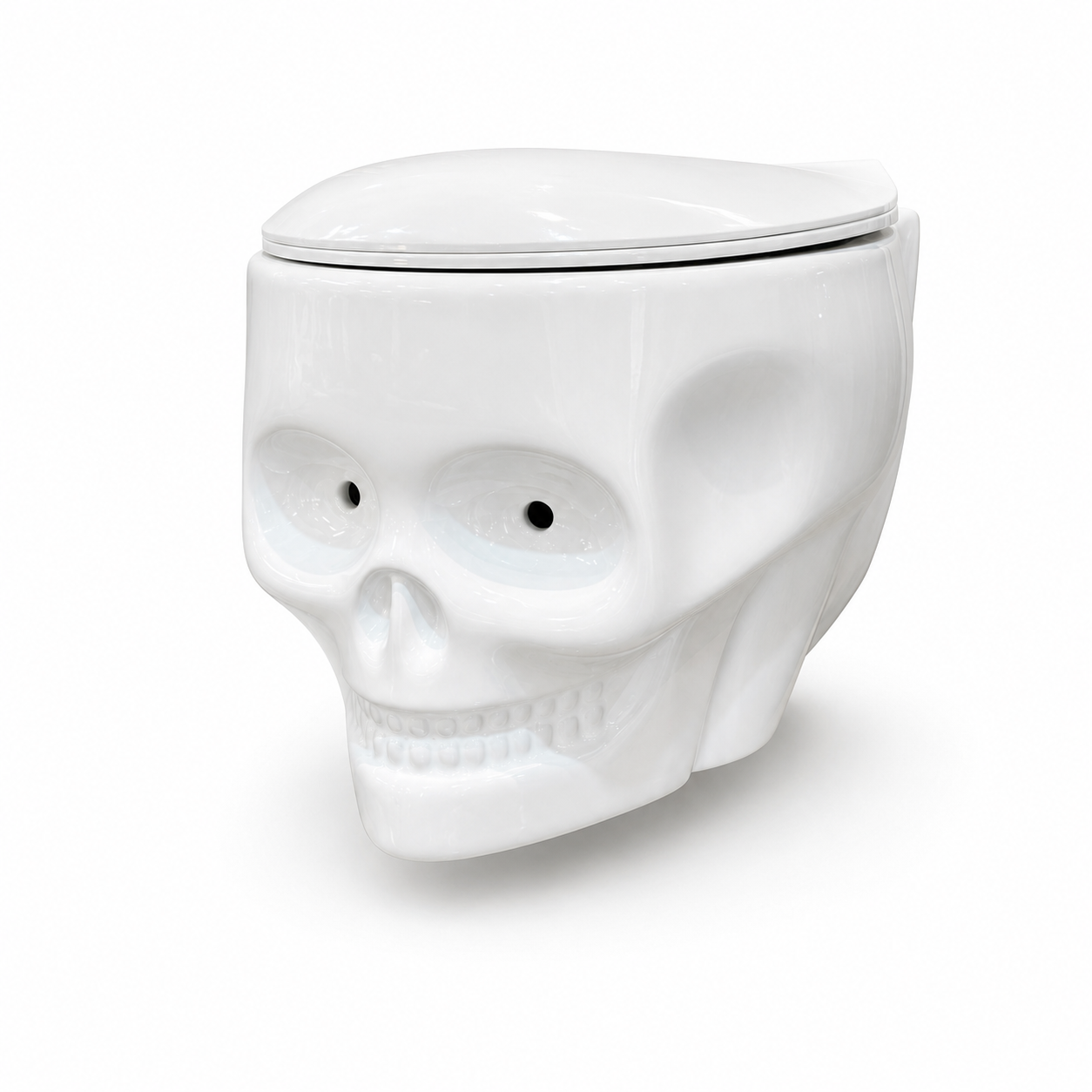 WC Suspendu Design Crâne – Céramique Blanche Brillante | Yeux LED