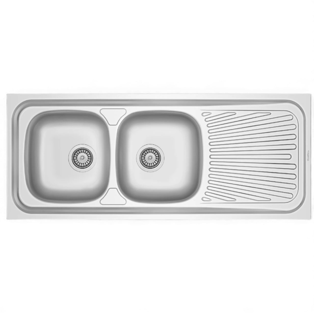 Évier Inox Apparent - 120x60 cm & 140x60 cm - 2 Cuves + Égouttoir | Banka Sinks