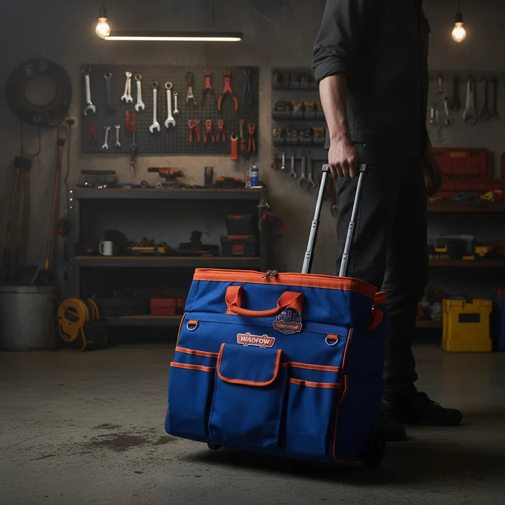 WADFOW Sac à Outils à Roulettes WTGR102 - 23 Poches - Capacité 20kg - Bleu