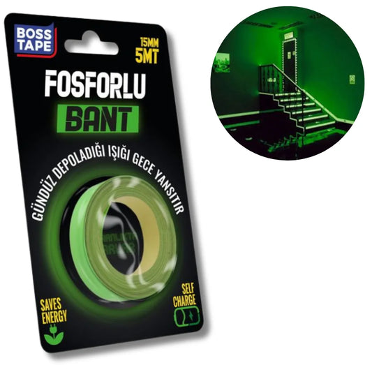 BOSS TAPE Ruban adhésif phosphorescent fluorescent lumineux 15mmx5m - SQES