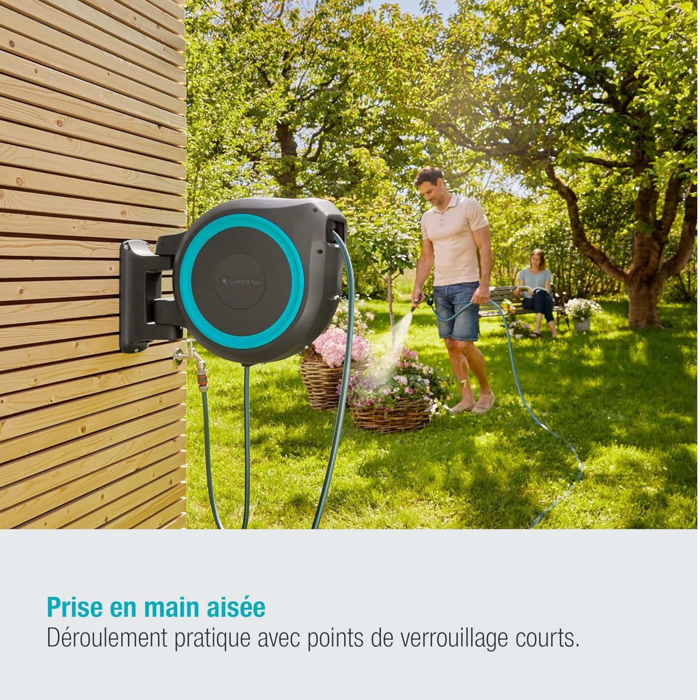 Dévidoir Automatique Mural RollUp M/L 25m GARDENA