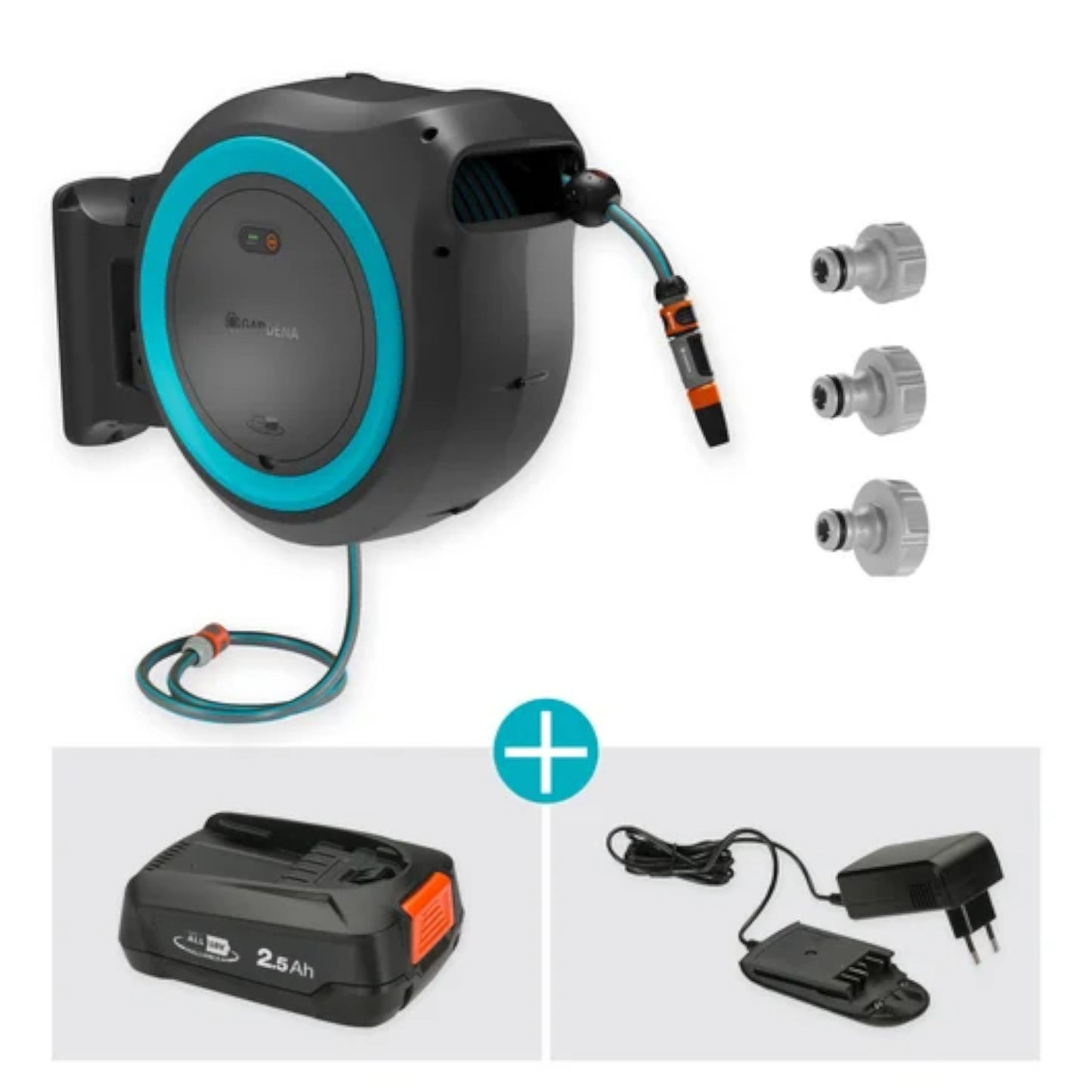 Dévidoir Automatique Mural sur Batterie PowerRoll XL 35/18V P4A, 35 m GARDENA