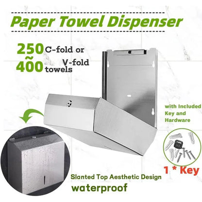 Distributeur Papier d'essuie mains mural - INOX - SQES