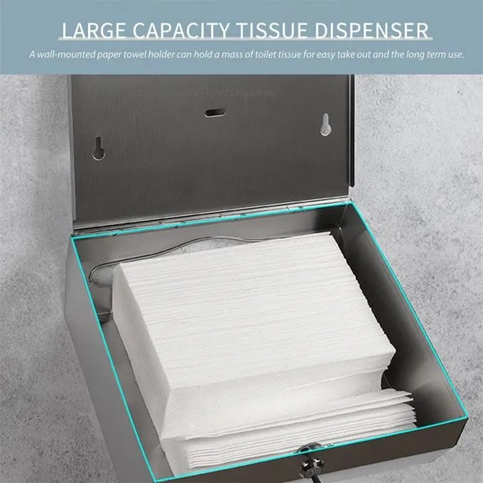 Distributeur Papier d'essuie mains mural - INOX - SQES